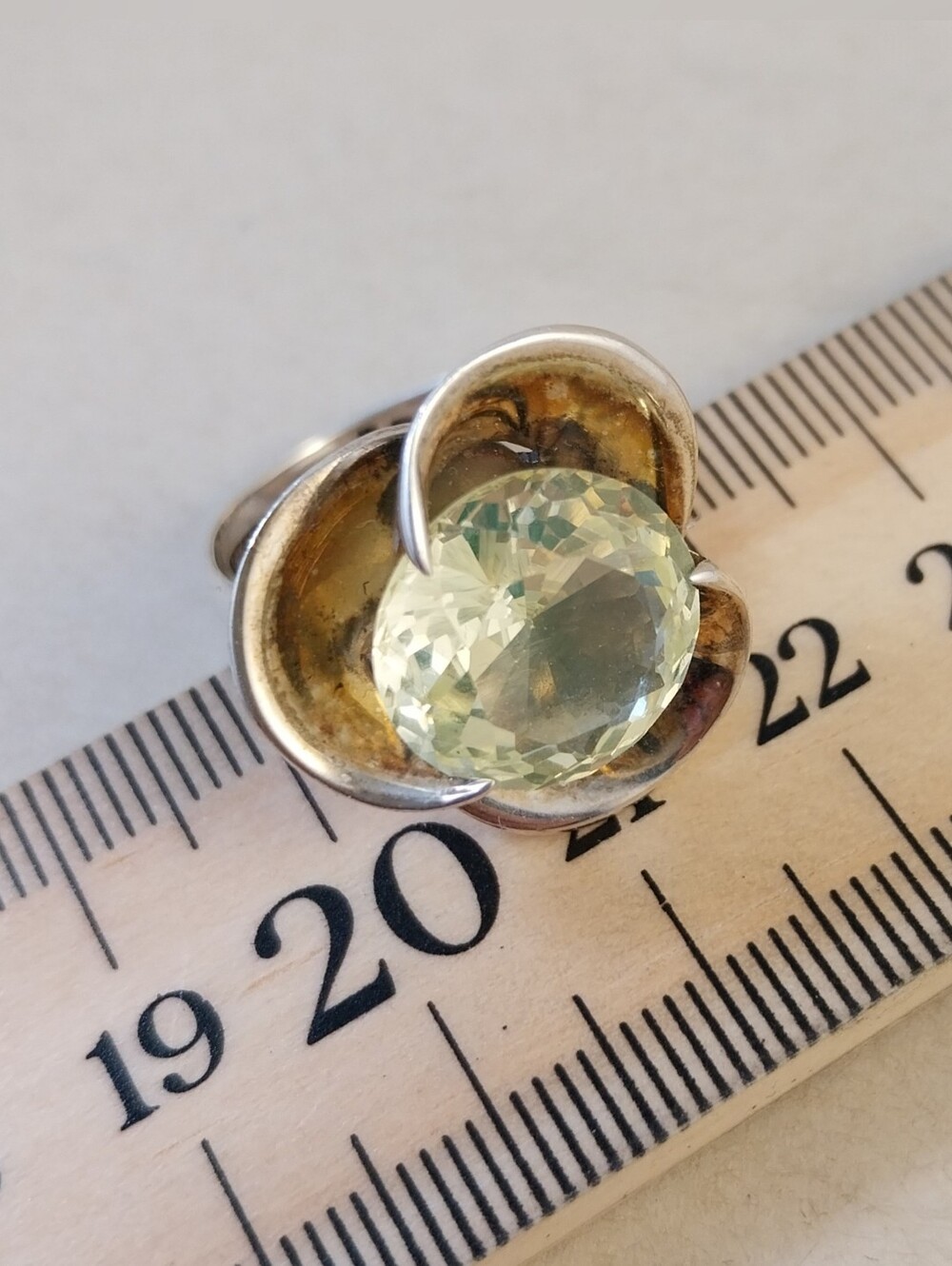 Vintage Sterling Silver Taxco Green Crystal Flower Ring - Picture 7 of 12